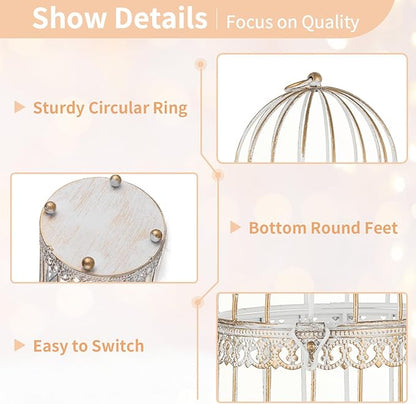NUPTIO Decorative Candle Lanterns White: 3 Pcs Distressed White Metal Bird Cage - Image 5