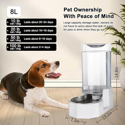 Sfozstra Automatic Pet Water Dispenser: 8L White Gravity Stainless Steel Water - Image 3