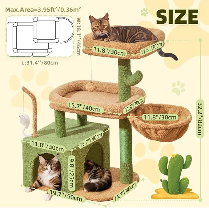 Taoqimiao MS043T Cat Tree, 32.2-Inch Cat Tower - Image 5