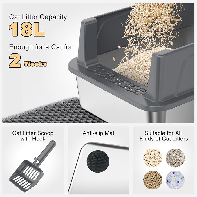 FURTIME Stainless Steel Cat Litter Box - Image 7