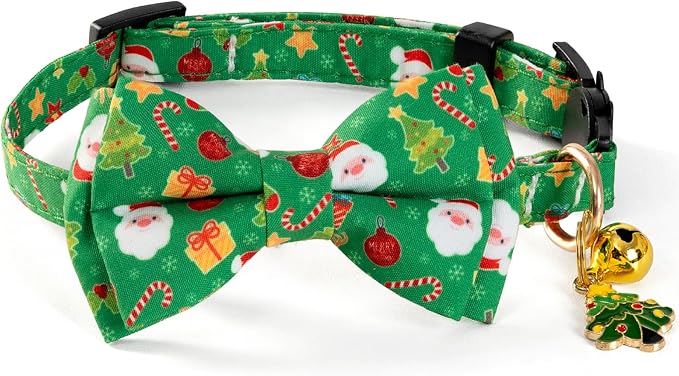 Christmas Cat Collar with Cute Bow Tie Bell 2Pack Red Green Santa Claus - Image 5