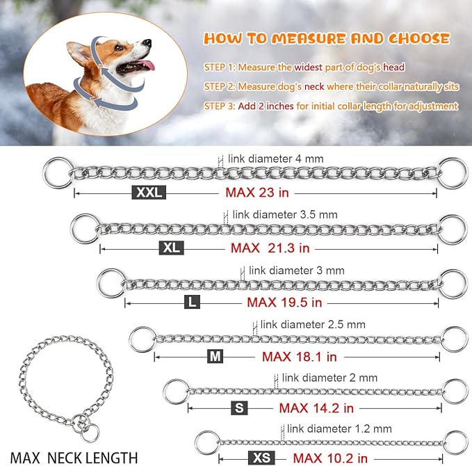 TagME Chain Choke Collar for Dogs, Adjustable Weather Proof Necklace for Medium - Image 4