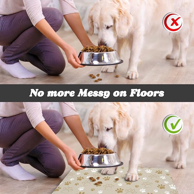 Dog Food Mat, Absorbent Water Bowl Mats Cat Pet Feeding Placemats Beige 16 * 24 - Image 5