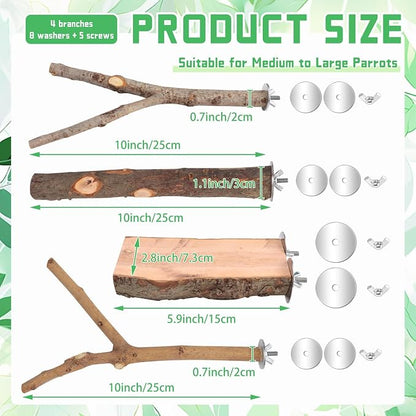 BILLIOTEAM 4-Pack Natural Wood Bird Perch Stand - Image 2