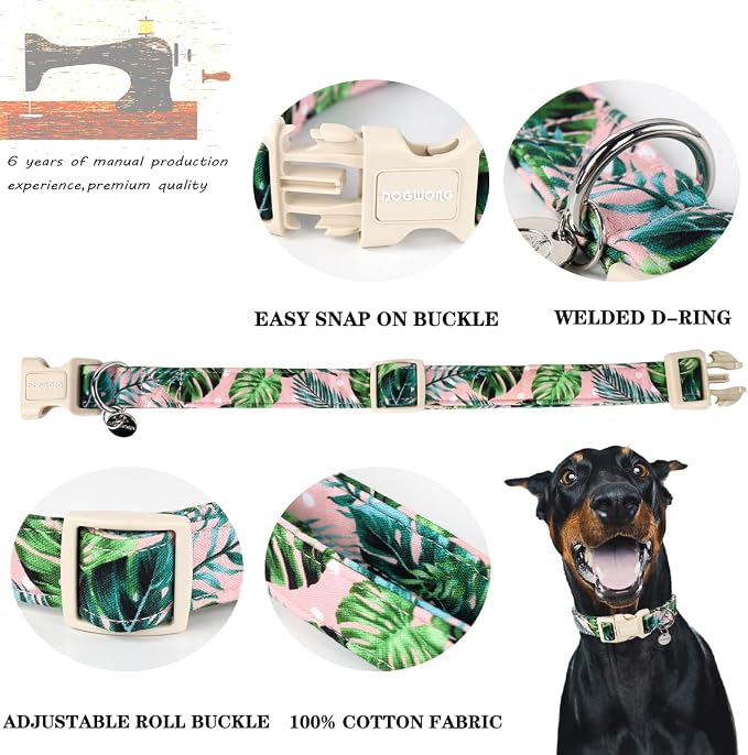DOGWONG Cotton Dog Collar, Heavy-Duty Dog Collar Durable Soft Boy Dog Collar - Image 2
