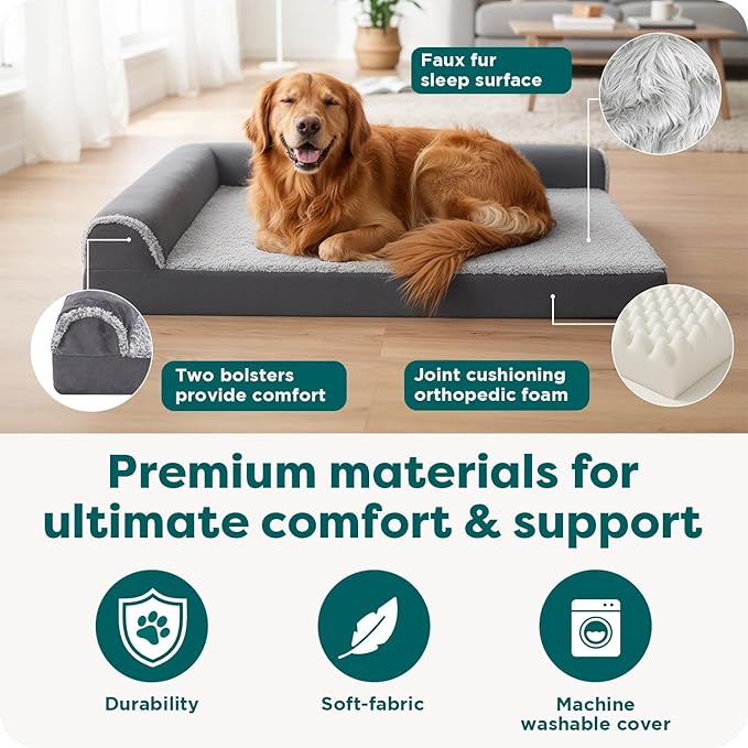 FurHaven Orthopedic Dog Bed for Large Dogs, L-Shaped Chaise Contour Mattress - Image 5