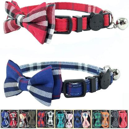 Cat Collar Breakaway with Bell and Bow Tie, Plaid Design Adjustable Safety by Ximipet