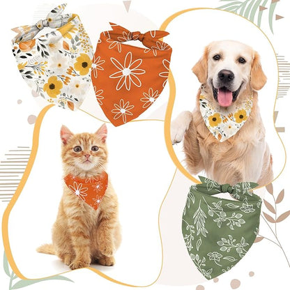 Whaline 4Pcs Boho Pet Bandanas Spring Daisy Dog Scarf Washable Adjustable - Image 3