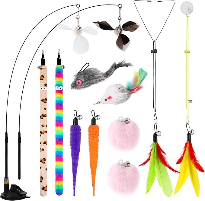 Soarer 4-in-1 Interactive Cat Feather Toys, Enhanced Suction Cup Cats Wand Toy by Soarer