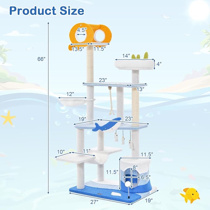 Tangkula Ocean-Themed Cat Tree, 3-Level Cat Tower - Image 3
