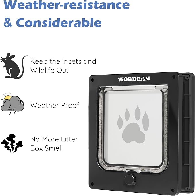 Wordcam Medium Cat Door Flap, 4 Way Locking Cat Door - Image 7
