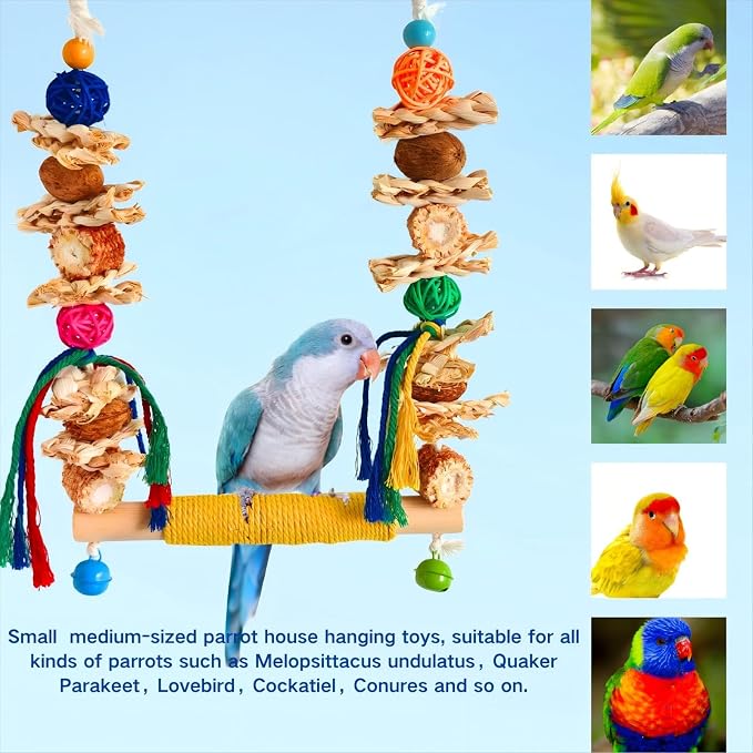 Bird Swings Toys for Parakeets Parrot, Natural Bird Perch Cage Hanging Chew - Image 3