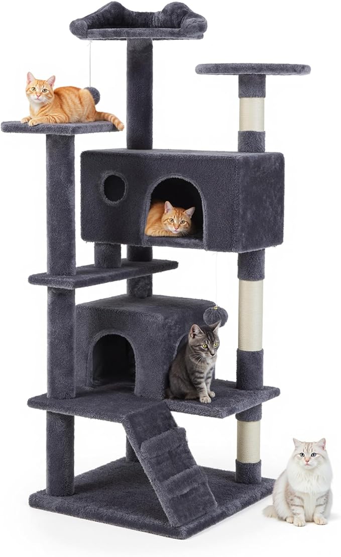 Cat Tree 54 Inch, Sisal Scratching Posts and Climbing Ladder, Pet Play Toy by Aidoly