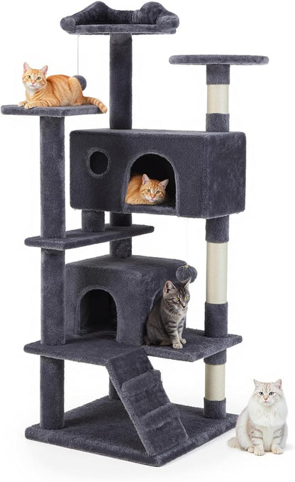 Cat Tree 54 Inch, Sisal Scratching Posts and Climbing Ladder, Pet Play Toy by Aidoly