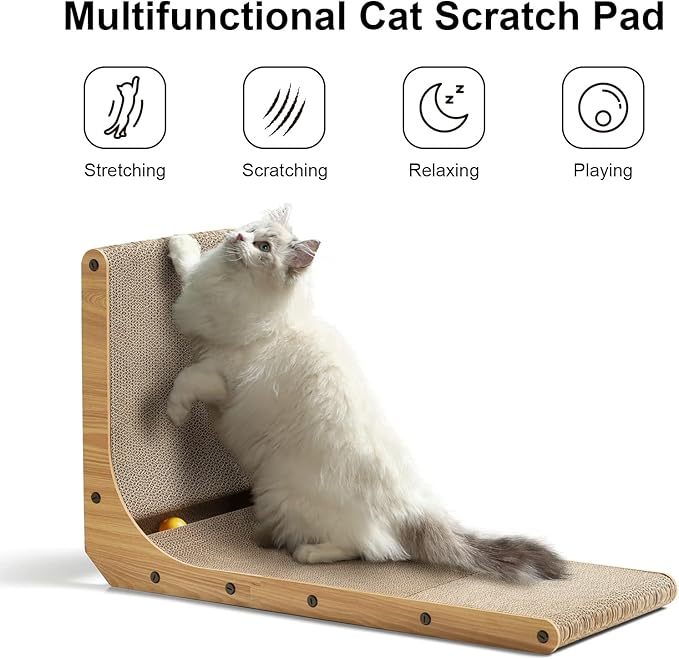 FUKUMARU Cat Scratcher, 26.8 Inch L Shape Cat Scratch Pad Wall Mounted - Image 2