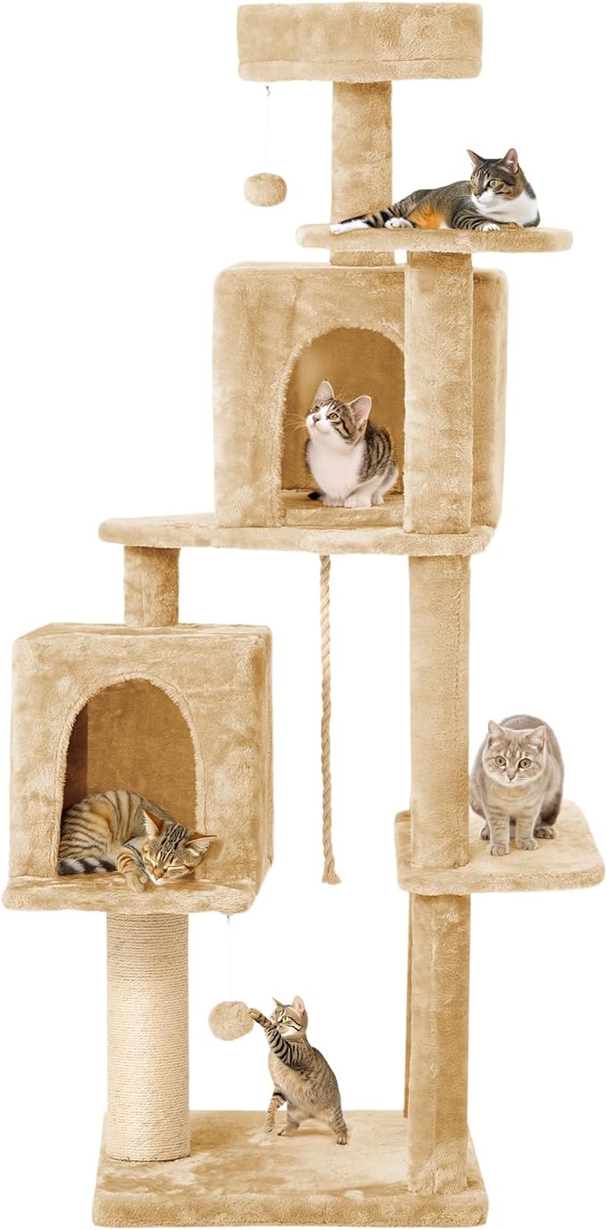 56-Inch Cat Tree for Large Cats, Sisal Scratching Posts & Hanging Toys – Sturdy by TSCOMON