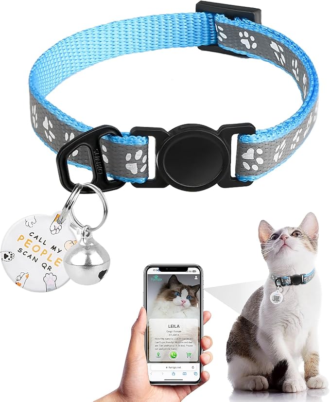 Cat Collar Breakaway with QR Code Name Tag, Reflective Kitten Collars with Bell by FURRIGO