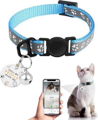 Cat Collar Breakaway with QR Code Name Tag, Reflective Kitten Collars with Bell by FURRIGO