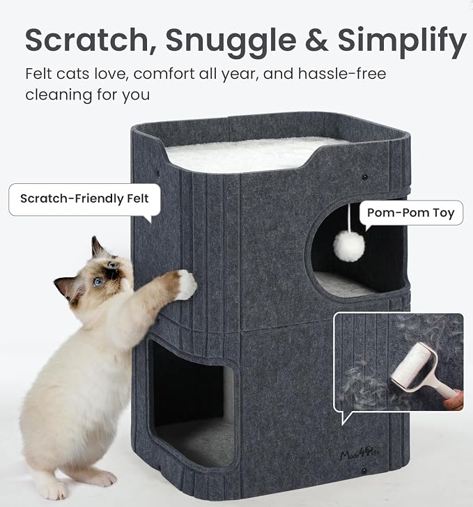 Made4Pets Cat House for Indoor Use, 2-Storey Cube Bed Cave, Covered Hideaway - Image 3
