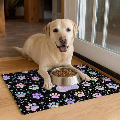 Pet Feedings Mats 20x12 inch Glitter Paw Print Pet Bowl Placemat Non Slip Mat - Image 4