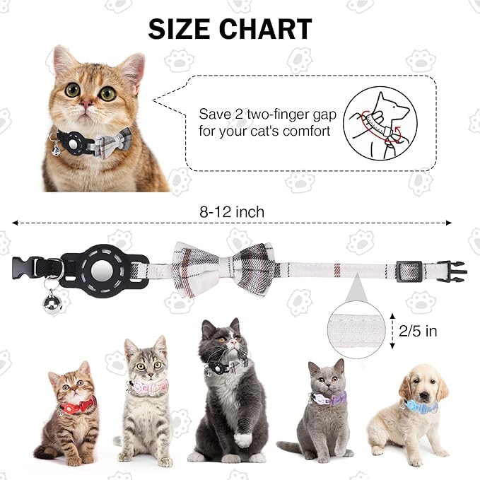 Airtag Cat Collar with Bells and Bowtie -Safety Elastic Band Kitten Collar - Image 3