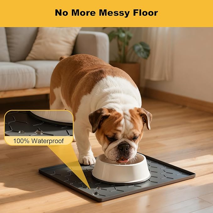 Pieviev 16''x12'' Dog Cat Food Bowl Mat, Silicone Waterproof Food Grade Pet - Image 4