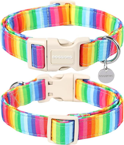 DOGWONG Cotton Dog Collar, Rainbow Dog Collar Durable Soft Natural Fabric Pet - Image 2
