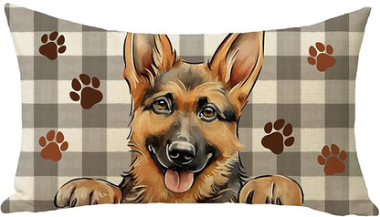 German Shepherd Dog Lumbar Decorative Throw Pillow Cover 12x20, Rectangular Paw by Fjfz