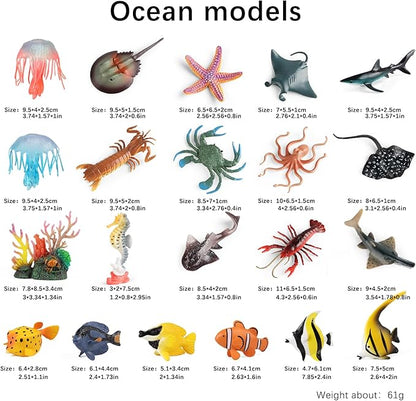 Sea Animals Toys Figures 21Pcs, Plastic Marine Creature Shark Fish Starfish - Image 2