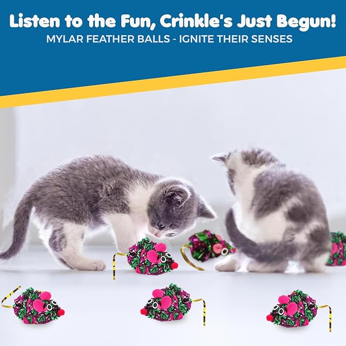 SunGrow 12 Pack Cat Crinkle Mice, 6x1.5 Inch Mice - Image 6