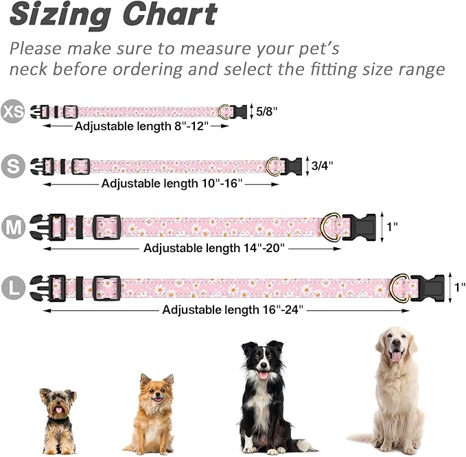Reflective Dog Collar for Medium Dogs, Cute Daisy Theme Adjustable Heavy-Duty - Image 7