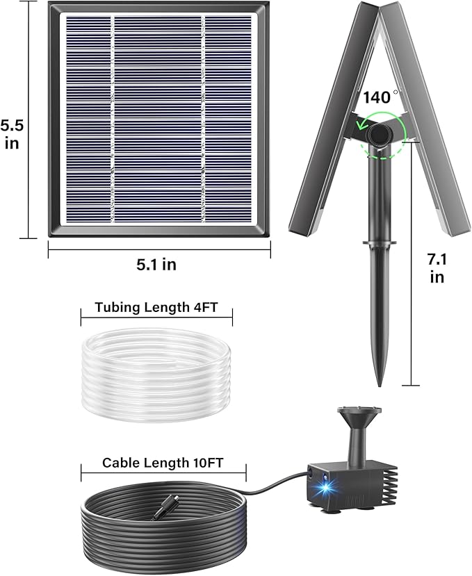 Biling Solar Fountain for Bird Bath, Solar Panel Kit Outdoor Solar Water Pump - Image 5