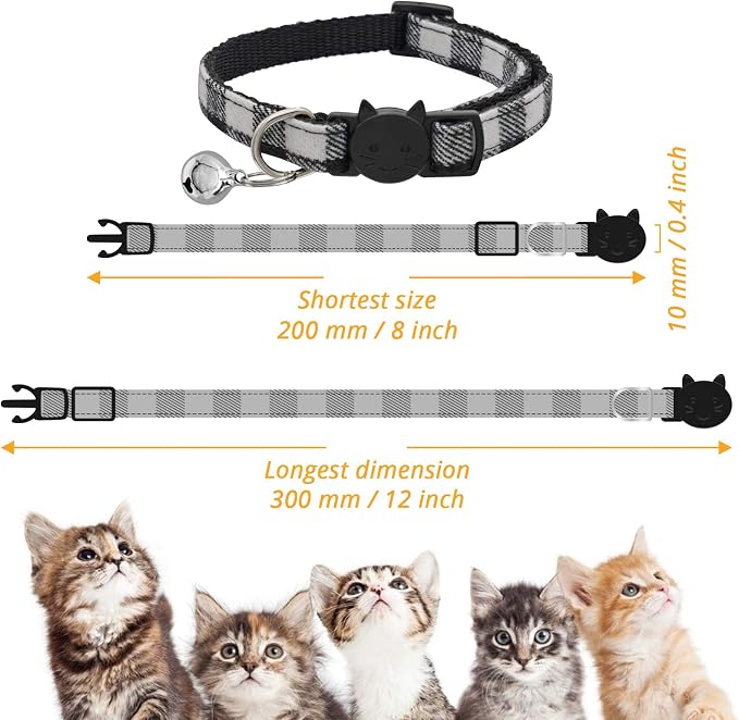 MJIYA Cat Collar with Bell, Breakaway Grid Collar with Plastic Buckle, Light - Image 2