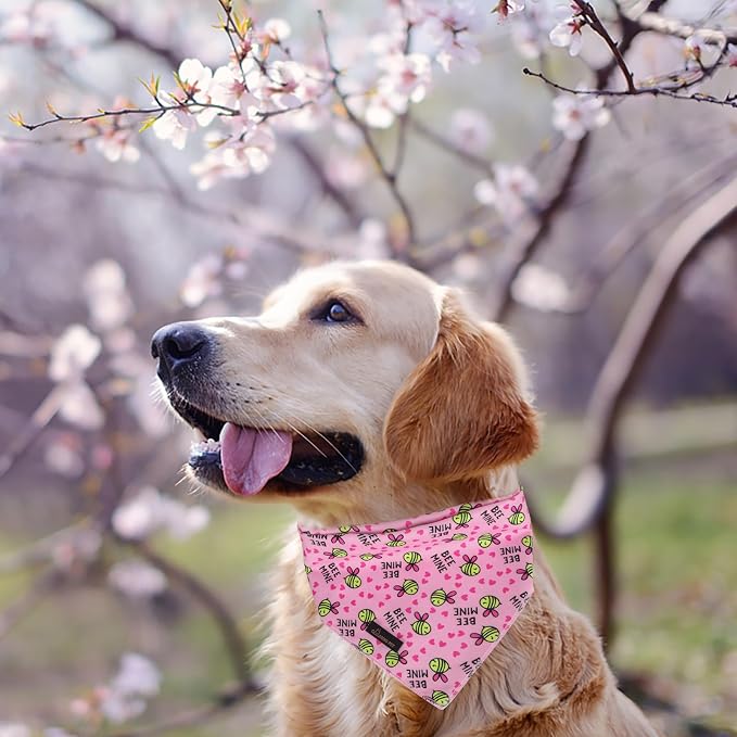 ARING PET Bee Dog Bandanas, Spring Yellow Pink Bees Pet Bandana Scarf Triangle - Image 3