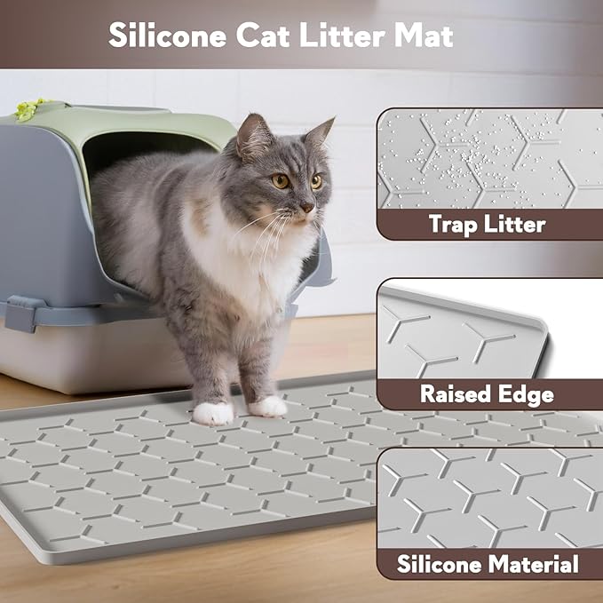 Cat Litter Box Mat, Silicone Kitty Litter Mat, Light Gray - Image 2