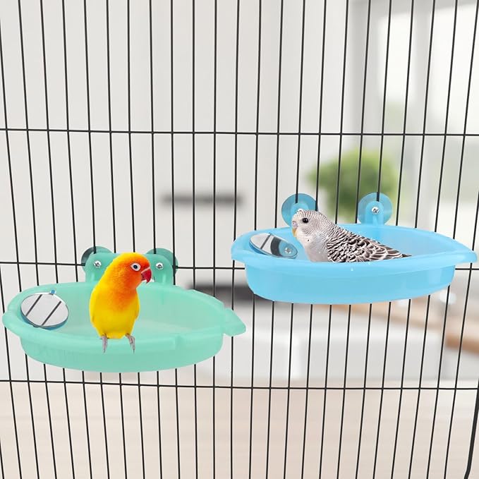 Wontee Bird Bath Box with Mirror Portable Parrot Hanging Bathroom Bathing Tub - Image 6