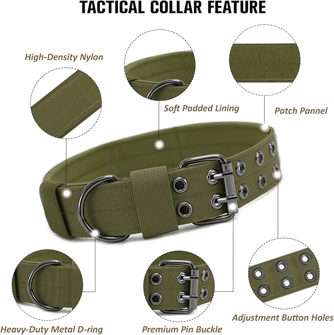 Tactical Dog Collar with Handle, Military Adjustable Heavy Duty Metal Buckle - Image 2