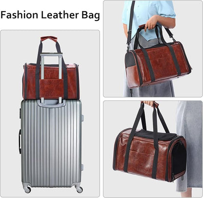 Fashion Leather Dog Carrier Cat Carrier Airline Approved Pet Carrier - Image 5