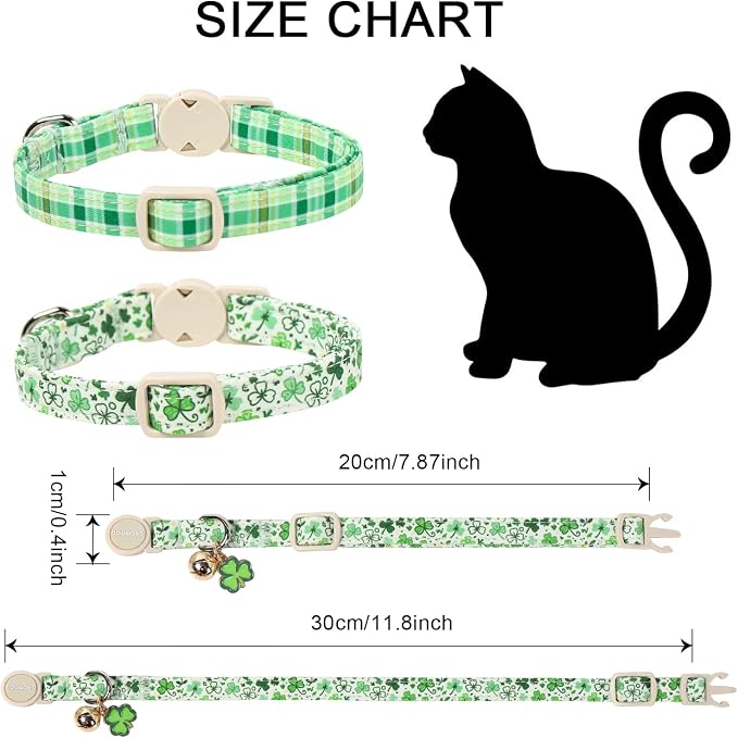 2 Pack St. Patrick's Day Cat Collars, DOGWONG Spring Green Shamrock Cat Collars - Image 4