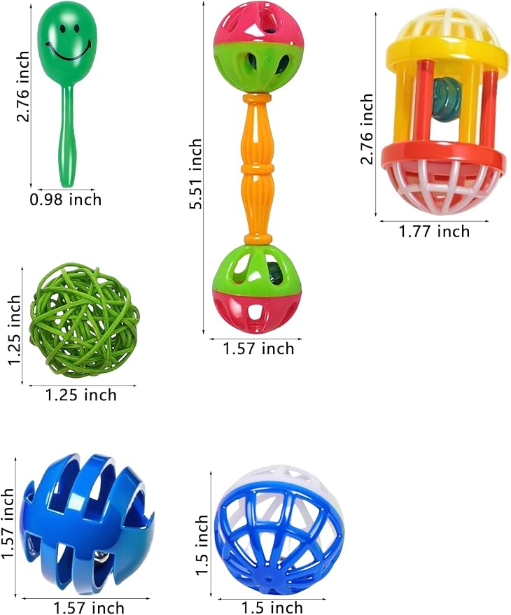10-Pack Bird Toys for Parrots – Natural Rattan & Plastic Bell Balls – Safe - Image 2