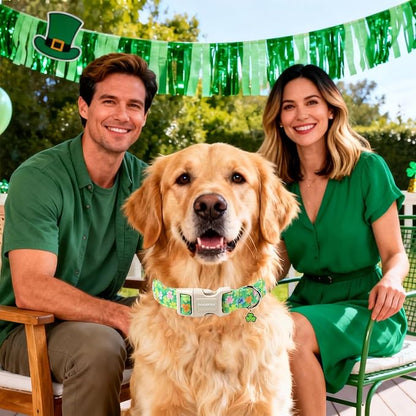 DOGWONG St. Patrick Dog Collar, Comfortable Adjustable Green Clover Pattern Dog - Image 5