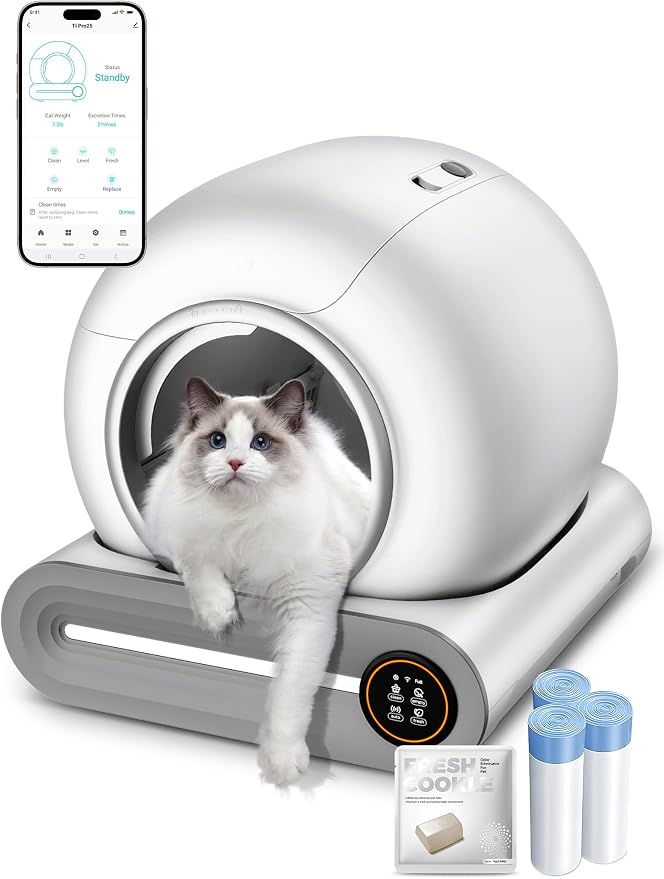 Automatic Litter Box, 65L+9L Extra Large, APP Control, Deodorization, 3 Rolls by DuckSky
