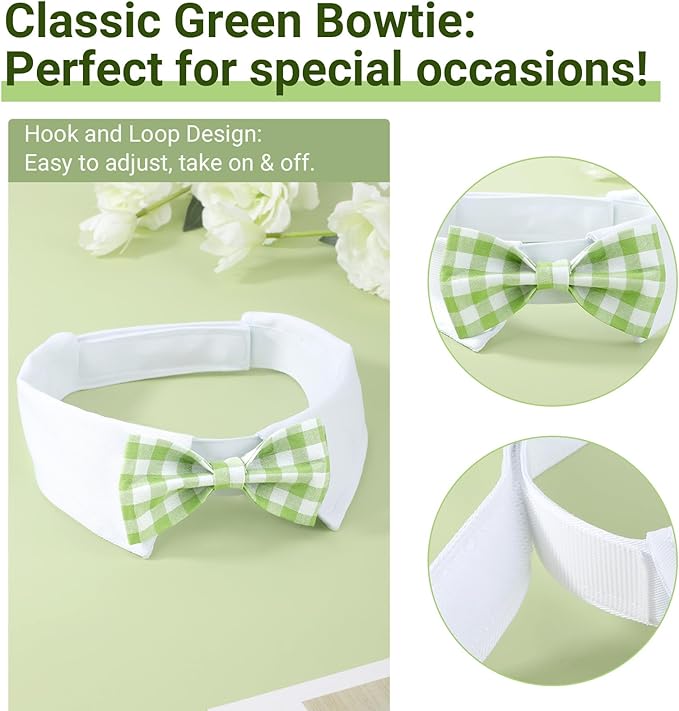 Segarty Dog Bow Tie for Neck Girths 16.5-21.2in, Adjustable Green Plaid Bowtie - Image 2