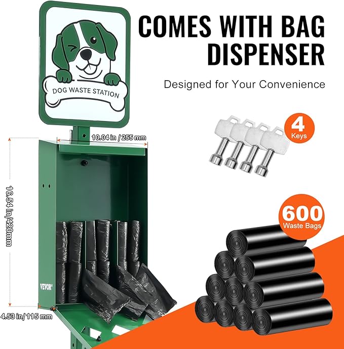VEVOR Pet Waste Bin, 11.5 Gallon Dog Poop Station - Image 3