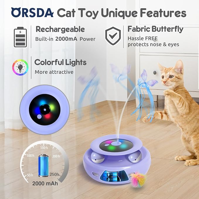 ORSDA Cat Toy, 3-in-1 Automatic Interactive Electronic Moving Ambush Feather - Image 3