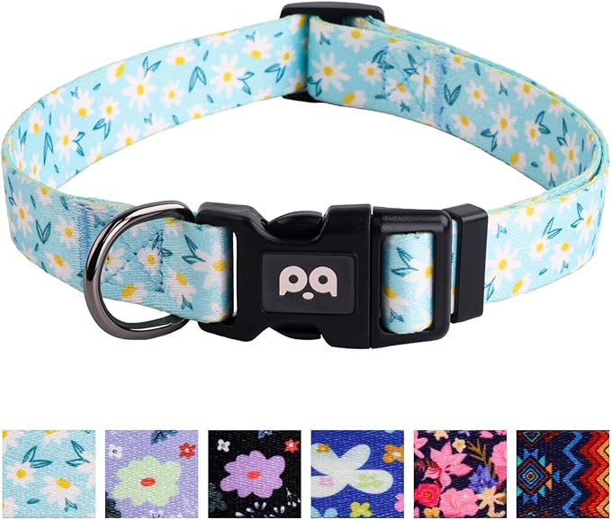 QQPETS Adjustable Soft Dog Collar: Print Flower Pink Multicolor Cute Patterns by QQPETS