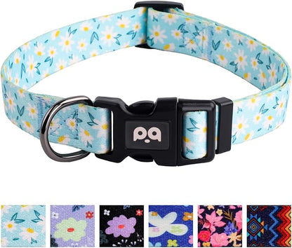 QQPETS Adjustable Soft Dog Collar: Print Flower Pink Multicolor Cute Patterns by QQPETS