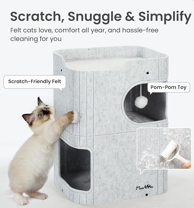 Made4Pets Cat House for Indoor Use, 2-Storey Cube Bed Cave, Covered Hideaway - Image 3