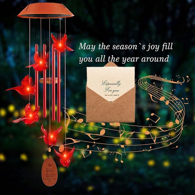 Cardinal Solar Wind Chimes Outdoor, Cardinal Bird Wind Chime Light - Image 3