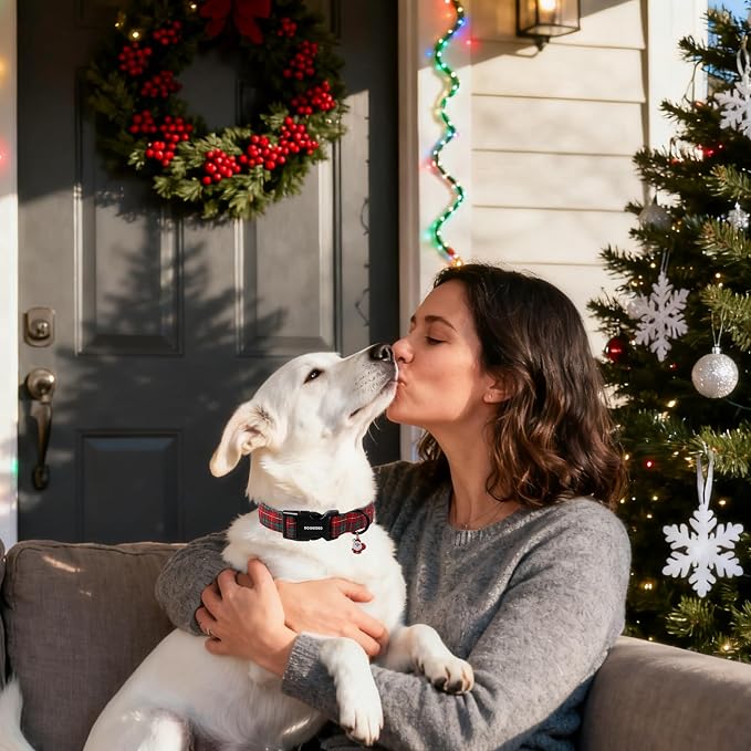 DOGWONG Christmas Plaid Dog Collar- Adjustable Red Tartan Collar, Scottish Red - Image 4